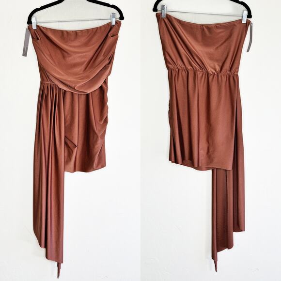 NWT Anthropologie Eugenia Fernandez Strapless Draped Mini Dress Bronze Large - Picture 3 of 15